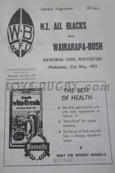 1972 Wairarapa-Bush v New Zealand  Rugby Programme